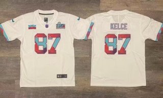 Men's Kansas City Chiefs #87 Travis Kelce White Super Bowl LVII Patch Vapor Untouchable