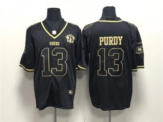 Men's San Francisco 49ers #13 Brock Purdy Black Gold With 75th Anniversary Patch Stitched