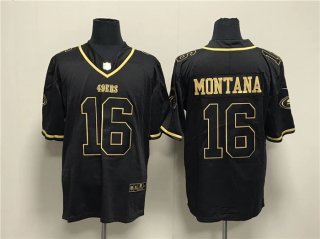 Men's San Francisco 49ers #16 Joe Montana Black Gold Stitched Jersey