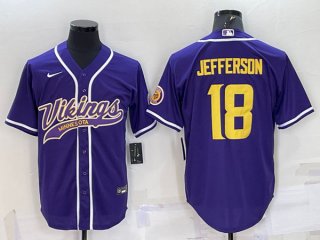 Minnesota Vikings #18 Justin Jefferson Purple Gold With Patch Cool Base Stitched
