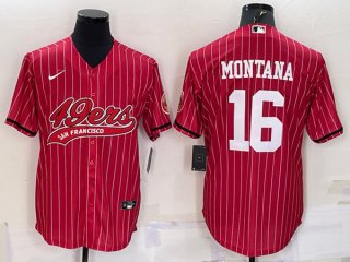 San Francisco 49ers #16 Joe Montana Red With Patch Cool Base Stitched Baseball