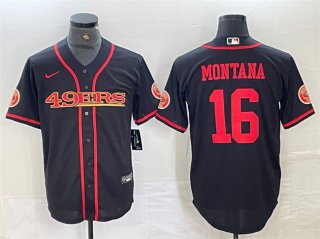 San Francisco 49ers #16 Joe Montana Black With Patch Cool Base Stitched Baseball
