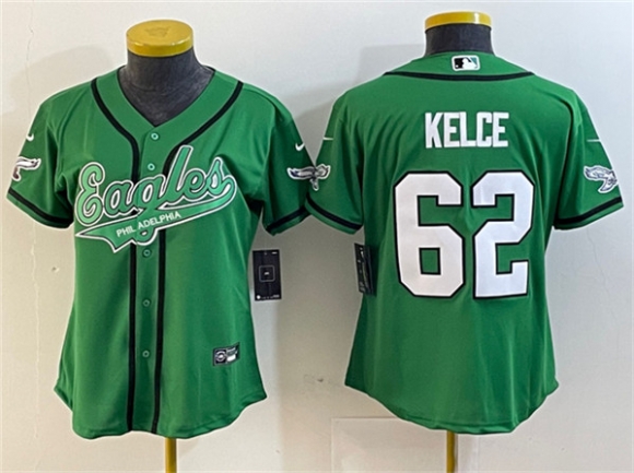 Women's Philadelphia Eagles #62 Jason Kelce Green Cool Base Stitched Baseball