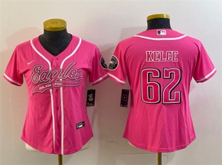 Women's Philadelphia Eagles #62 Jason Kelce Pink Cool Base Stitched Baseball Jersey(Run