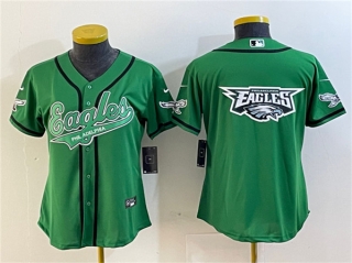 Women's Philadelphia Eagles Green Team Big Logo Cool Base Stitched Baseball Jersey(Run