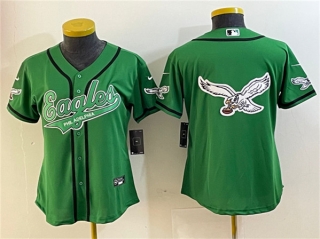 Women's Philadelphia Eagles Green Team Big Logo Cool Base Stitched Baseball Jersey(Runsmall )