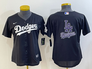 Women's Los Angeles Dodgers Black Team Big Logo Stitched Jersey(Run Small)