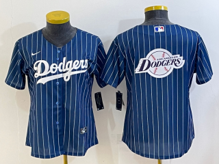 Women's Los Angeles Dodgers Navy Team Big Logo Stitched Jersey(Run Small)