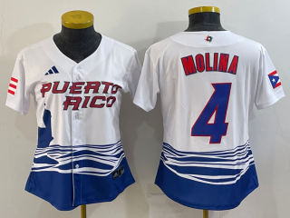 Women's Puerto Rico Baseball #4 Yadier Molina 2023 White World Baseball Classic Stitched