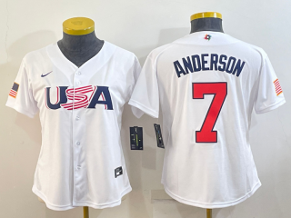 Women's USA Baseball #7 Tim Anderson 2023 White World Baseball Classic Stitched