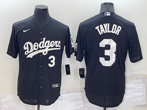 Los Angeles Dodgers #3 Chris Taylor Black Cool Base Stitched Baseball Jersey