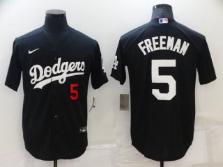Los Angeles Dodgers #5 Freddie Freeman Black Cool Base Stitched Baseball Jersey