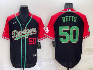 Los Angeles Dodgers #50 Mookie Betts Red Black Cool Base Stitched Baseball Jersey