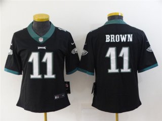 women Philadelphia Eagles #11 A. J. Brown Black Vapor Stitched Football Jersey(Run