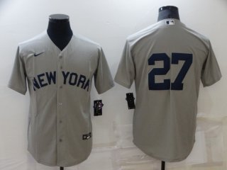 New York Yankees #27 Giancarlo Stanton 2021 Grey Field Of Dreams Cool Base