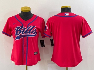 women Buffalo Bills Blank Red With Patch Cool Base Stitched Baseball Jersey(Run Small)