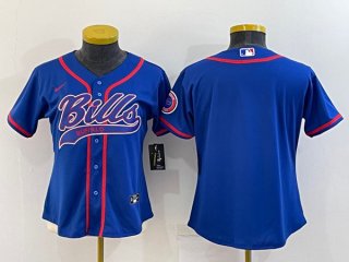 women Buffalo Bills Blank Royal With Patch Cool Base Stitched Baseball Jersey(Run