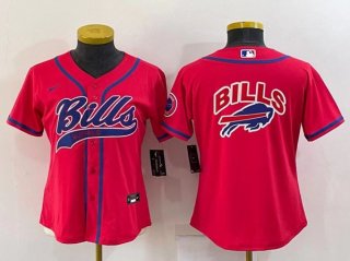 women Buffalo Bills Red Team Big Logo With Patch Cool Base Stitched Baseball Jersey(Run