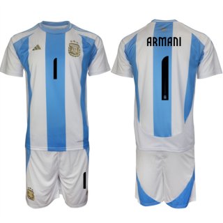 Argentina #1 Armani White Blue 2024-25 Home Soccer Jersey Suit