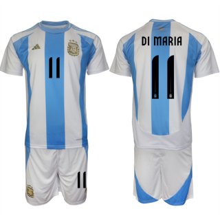 Argentina #11 Di Maria White Blue 2024-25 Home Soccer Jersey Suit