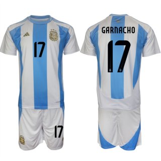 Argentina #17 Alejandro Garnacho White Blue 2024-25 Home Soccer Jersey Suit