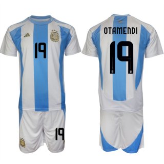 Argentina #19 Nicolás Otamendi White Blue 2024-25 Home Soccer Jersey Suit