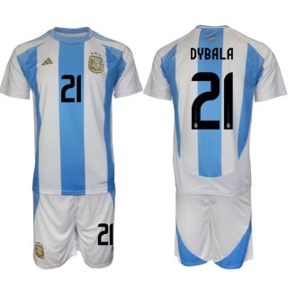 Argentina #21 Dybala White Blue 2024-25 Home Soccer Jersey Suit