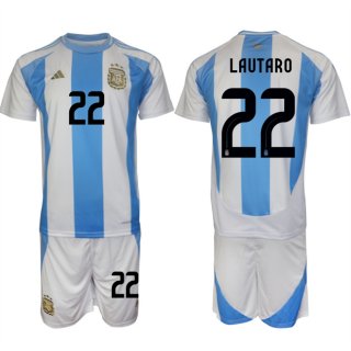 Argentina #22 Lautaro White Blue 2024-25 Home Soccer Jersey Suit