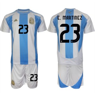 Argentina #23 Emiliano Martínez White Blue 2024-25 Home Soccer Jersey Suit