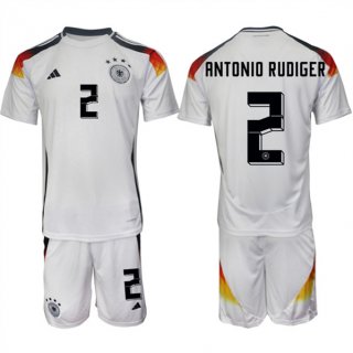 Germany #2 Antonio Rüdiger White 2024-25 Home Soccer Jersey Suit