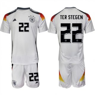 Germany #22 Ter Stegen White 2024-25 Home Soccer Jersey Suit