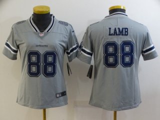 women Dallas Cowboys #88 CeeDee Lamb Gray Inverted Legend Stitched NFL Jersey