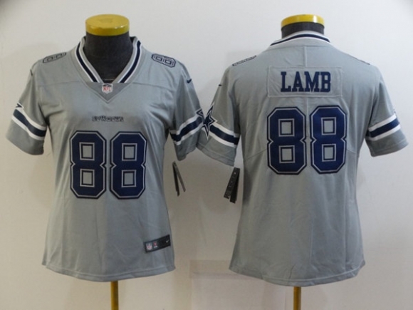 women Dallas Cowboys #88 CeeDee Lamb Gray Inverted Legend Stitched NFL Jersey