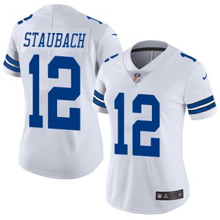 women Dallas Cowboys #12 Roger Staubach White Vapor Untouchable Limited Stitched