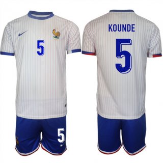 France #5 Jules Koundé White 2024-25 Away Soccer Jersey Suit