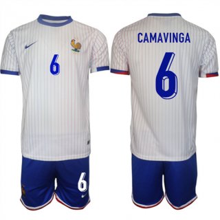 France #6 Eduardo Camavinga White 2024-25 Away Soccer Jersey Suit