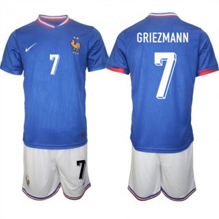 France #7 Antoine Griezmann Blue 2024-25 Home Soccer Jersey Suit
