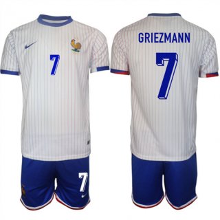 France #7 Antoine Griezmann White 2024-25 Away Soccer Jersey Suit