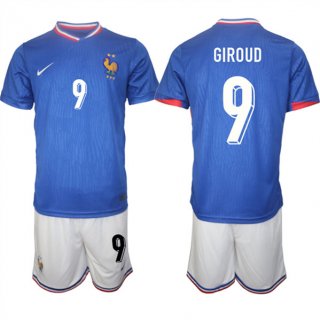 France #9 Olivier Giroud Blue 2024-25 Home Soccer Jersey Suit