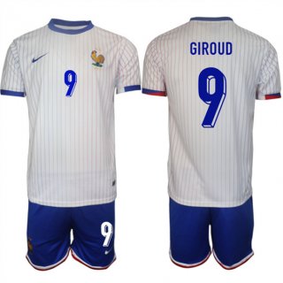 France #9 Olivier Giroud White 2024-25 Away Soccer Jersey Suit