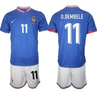 France #11 Ousmane Dembélé Blue 2024-25 Home Soccer Jersey Suit