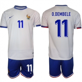 France #11 Ousmane Dembélé White 2024-25 Away Soccer Jersey Suit