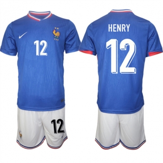 France #12 Henry Blue 2024-25 Home Soccer Jersey Suit