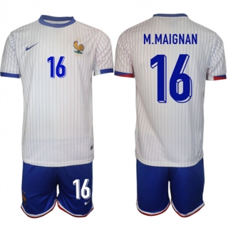 France #16 Steve Mandanda White 2024-25 Away Soccer Jersey Suit