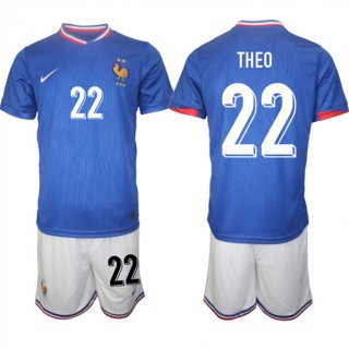France #22 Theo Blue 2024-25 Home Soccer Jersey Suit