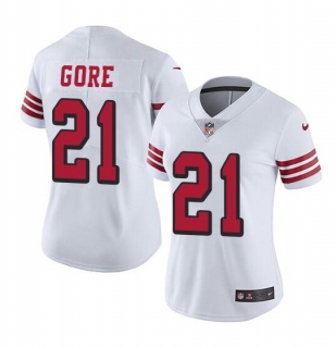 women San Francisco 49ers #21 Frank Gore White Stitched Jersey(Run Small)