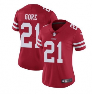 women San Francisco 49ers #21 Frank Gore Red Stitched Jersey(Run Small)
