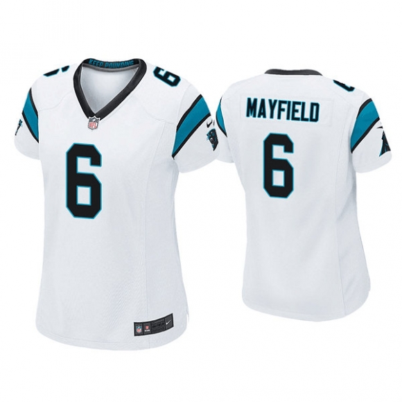 women Carolina Panthers #6 Baker Mayfield White Stitched Game Jersey(Run Small)