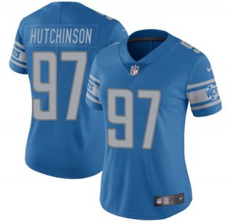 women Detroit Lions #97 Aidan Hutchinson Blue Vapor Limited Stitched Football Jersey(Run