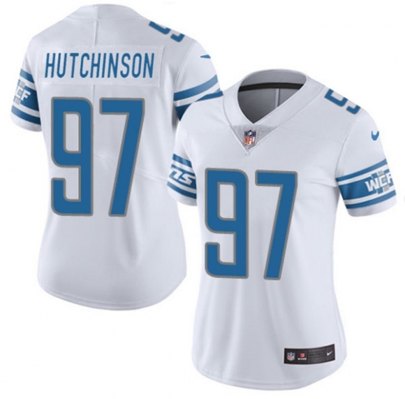 women Detroit Lions #97 Aidan Hutchinson White Vapor Limited Stitched Football Jersey(Run